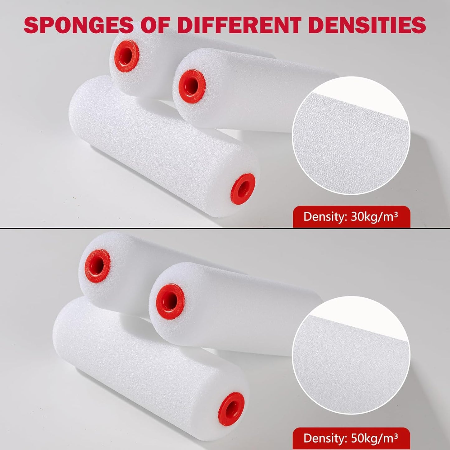 4" Foam Paint Roller Covers 10-Pack, 50kg/m³ High Density - Washable & Reusable for Smooth Finish on Furniture, Cabinets, DIY Projects