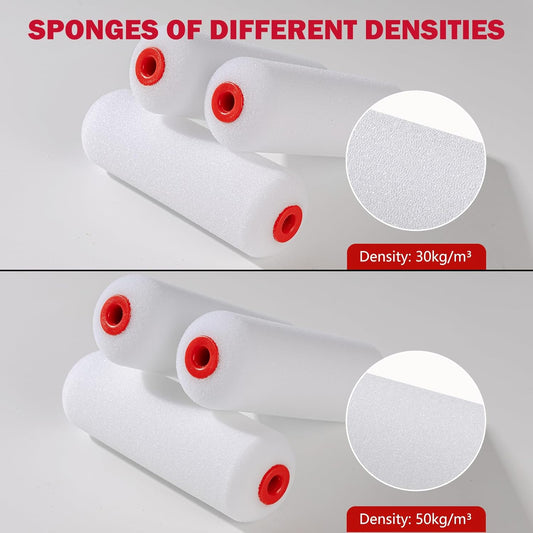 4" Foam Paint Roller Covers 10-Pack, 50kg/m³ High Density - Washable & Reusable for Smooth Finish on Furniture, Cabinets, DIY Projects