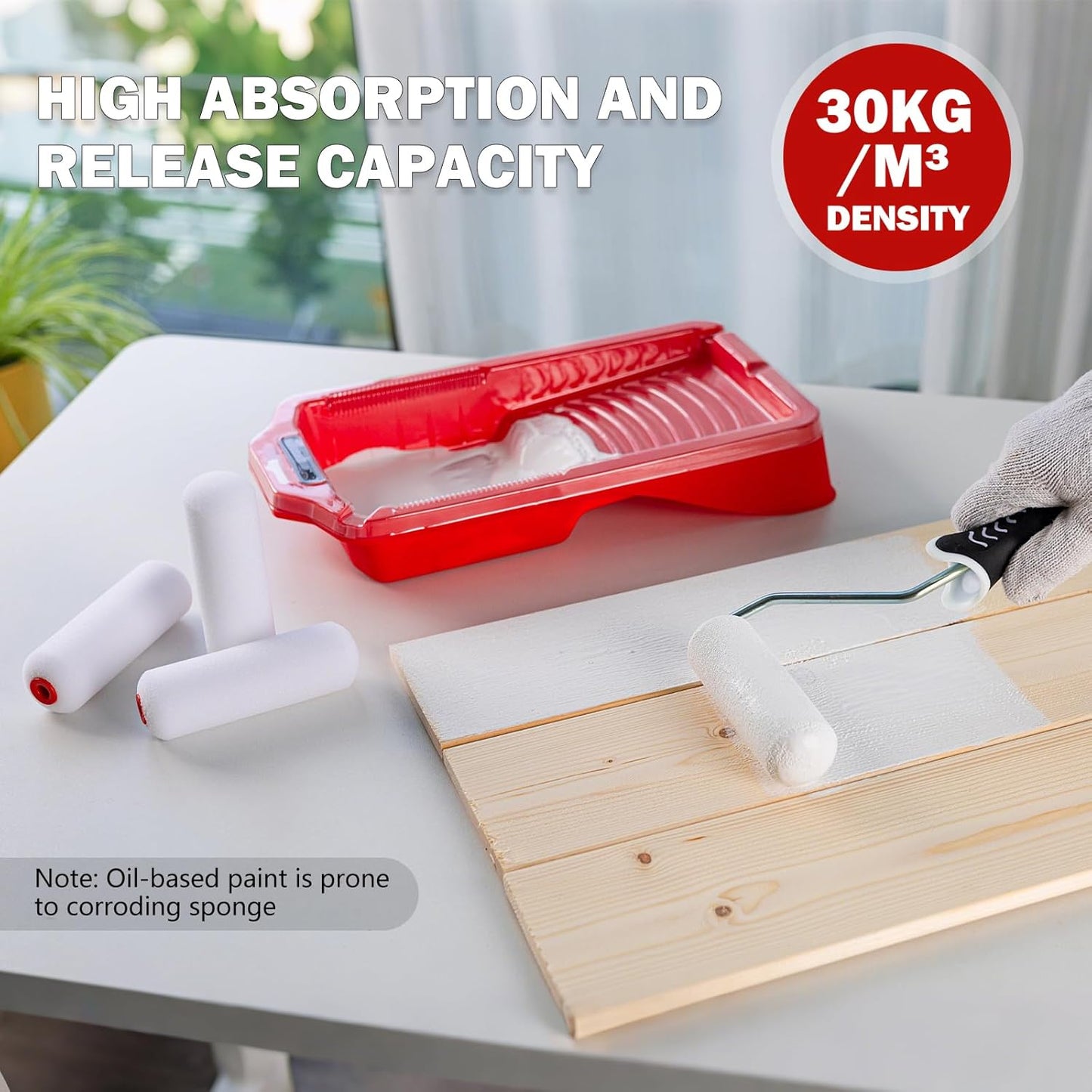 4" Foam Paint Roller Covers 10-Pack, 50kg/m³ High Density - Washable & Reusable for Smooth Finish on Furniture, Cabinets, DIY Projects