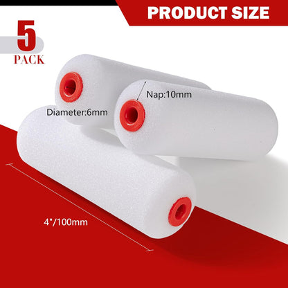 4" Foam Paint Roller Covers 10-Pack, 50kg/m³ High Density - Washable & Reusable for Smooth Finish on Furniture, Cabinets, DIY Projects