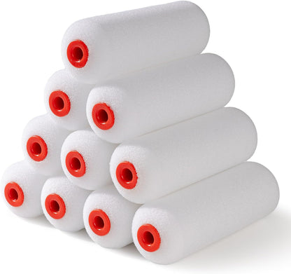 4" Foam Paint Roller Covers 10-Pack, 50kg/m³ High Density - Washable & Reusable for Smooth Finish on Furniture, Cabinets, DIY Projects