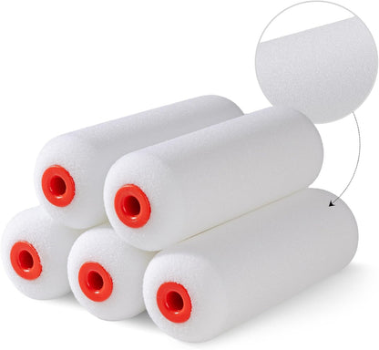 4" Foam Paint Roller Covers 10-Pack, 50kg/m³ High Density - Washable & Reusable for Smooth Finish on Furniture, Cabinets, DIY Projects