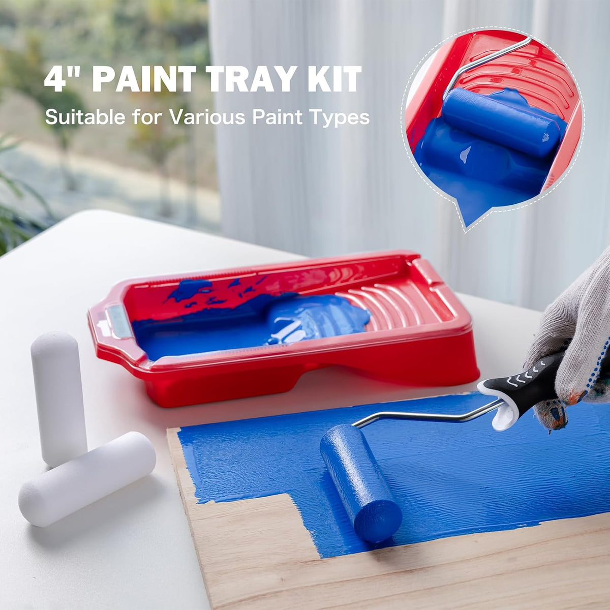 4" Foam Paint Roller Covers 10-Pack, 50kg/m³ High Density - Washable & Reusable for Smooth Finish on Furniture, Cabinets, DIY Projects