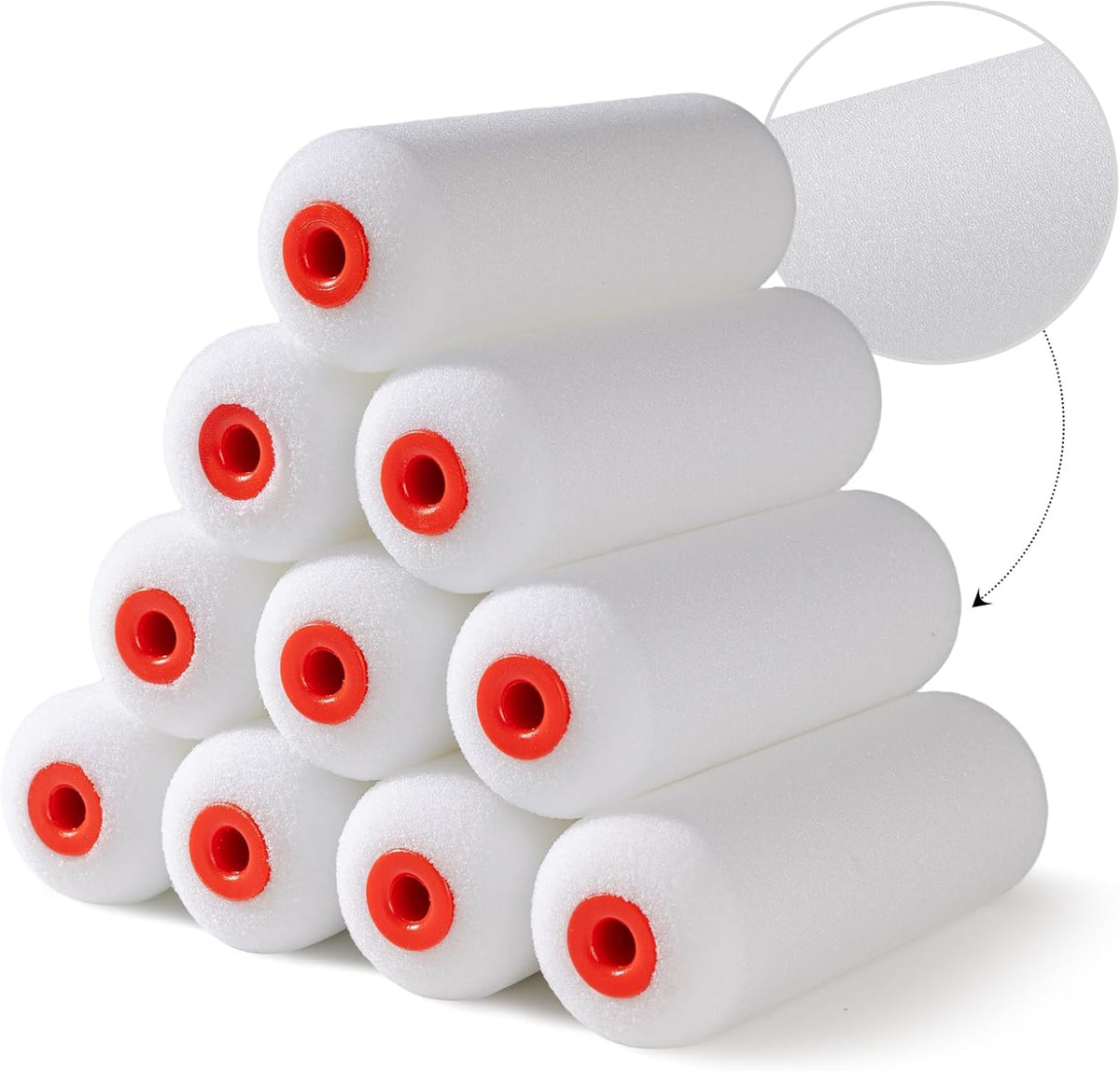 4" Foam Paint Roller Covers 10-Pack, 50kg/m³ High Density - Washable & Reusable for Smooth Finish on Furniture, Cabinets, DIY Projects