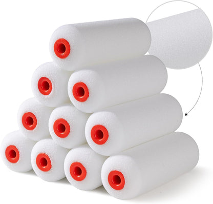 4" Foam Paint Roller Covers 10-Pack, 50kg/m³ High Density - Washable & Reusable for Smooth Finish on Furniture, Cabinets, DIY Projects