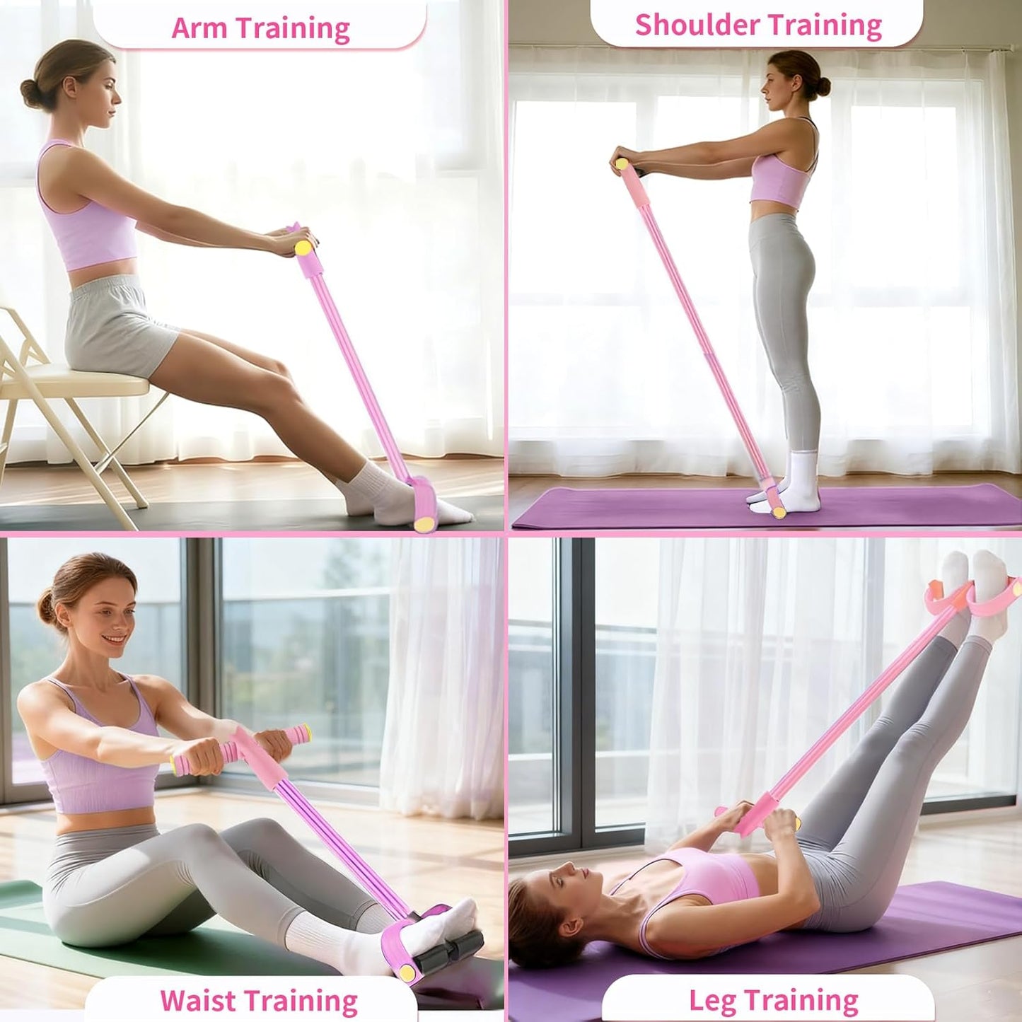 Pedal Resistance Bands with Handles, Upgrade 6-Tubes Elastic Bands for Exercise, Natural Rubber Foot Pedal Resistance Bands, Multifunction Fitness Bands for Abdomen, Waist, Arm, Leg, Pilates