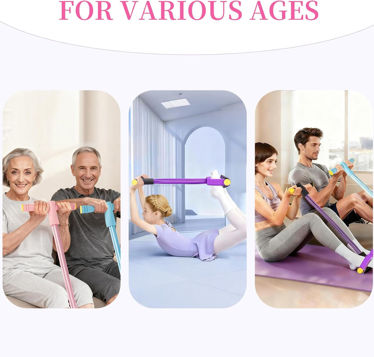 Pedal Resistance Bands with Handles, Upgrade 6-Tubes Elastic Bands for Exercise, Natural Rubber Foot Pedal Resistance Bands, Multifunction Fitness Bands for Abdomen, Waist, Arm, Leg, Pilates