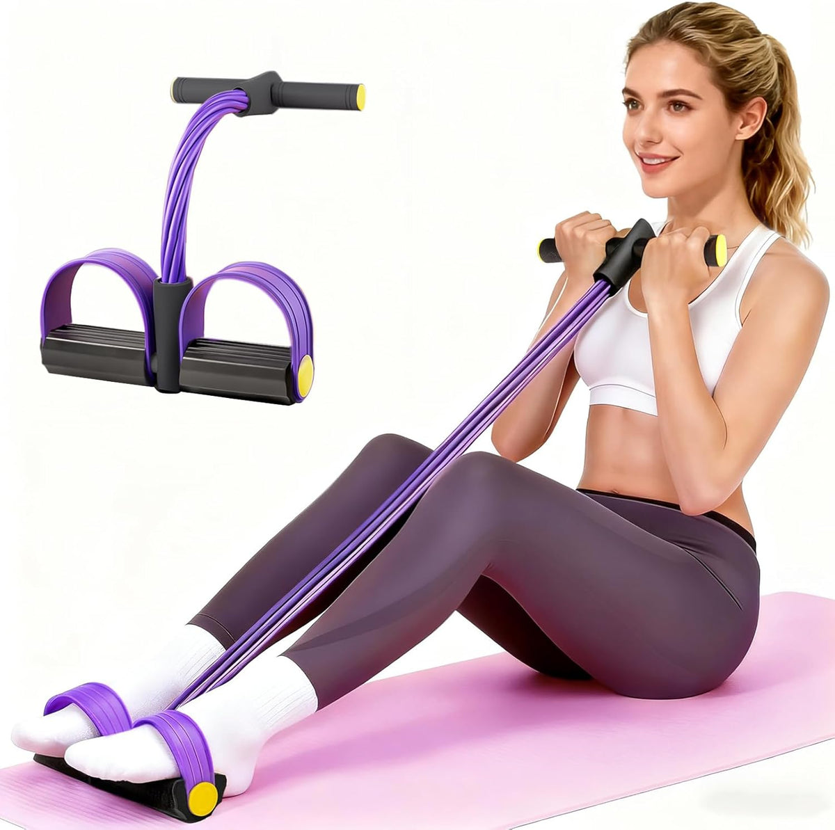 Pedal Resistance Bands with Handles, Upgrade 6-Tubes Elastic Bands for Exercise, Natural Rubber Foot Pedal Resistance Bands, Multifunction Fitness Bands for Abdomen, Waist, Arm, Leg, Pilates