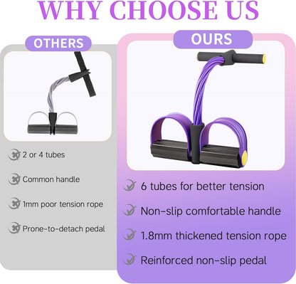 Pedal Resistance Bands with Handles, Upgrade 6-Tubes Elastic Bands for Exercise, Natural Rubber Foot Pedal Resistance Bands, Multifunction Fitness Bands for Abdomen, Waist, Arm, Leg, Pilates