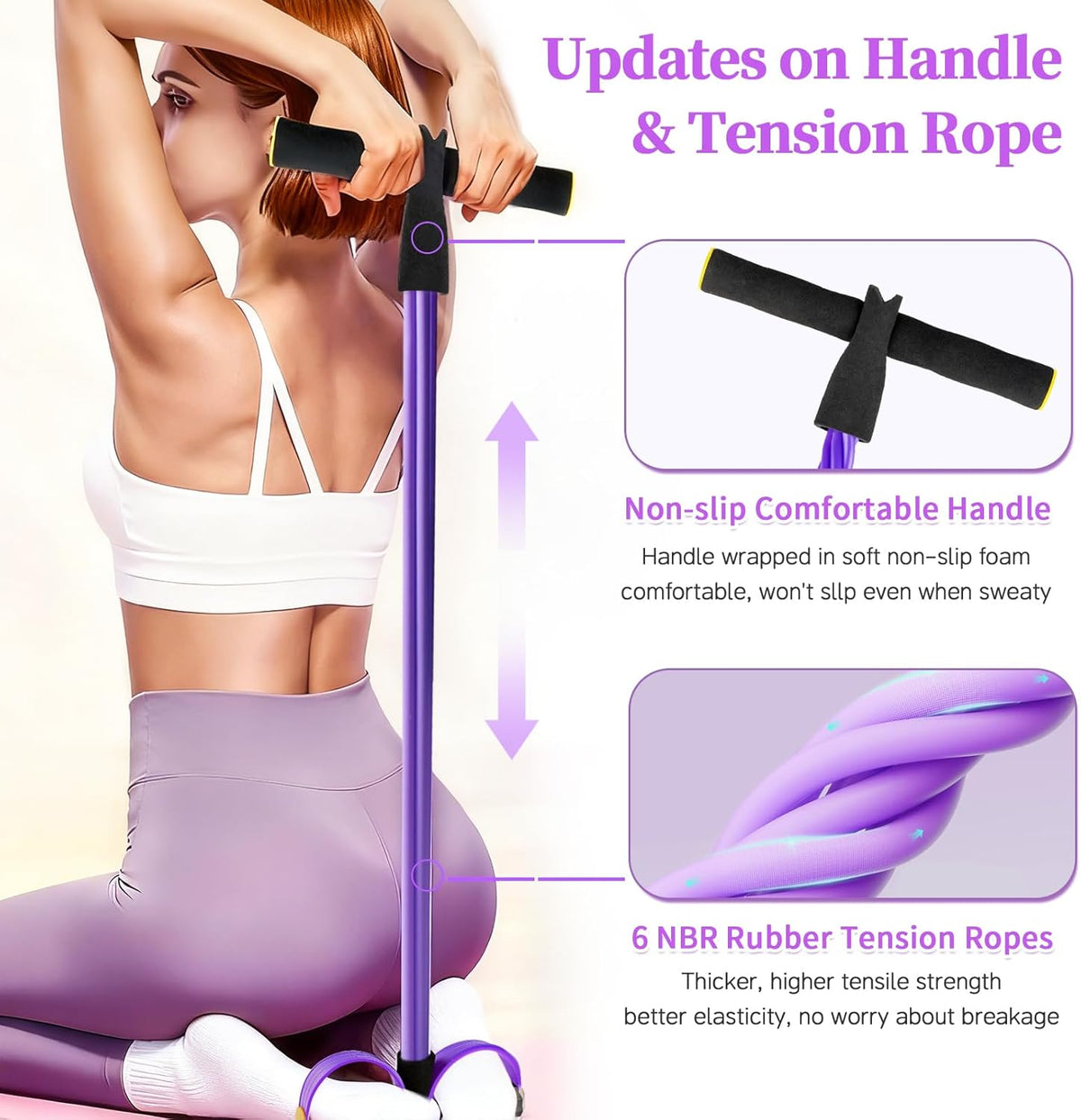 Pedal Resistance Bands with Handles, Upgrade 6-Tubes Elastic Bands for Exercise, Natural Rubber Foot Pedal Resistance Bands, Multifunction Fitness Bands for Abdomen, Waist, Arm, Leg, Pilates