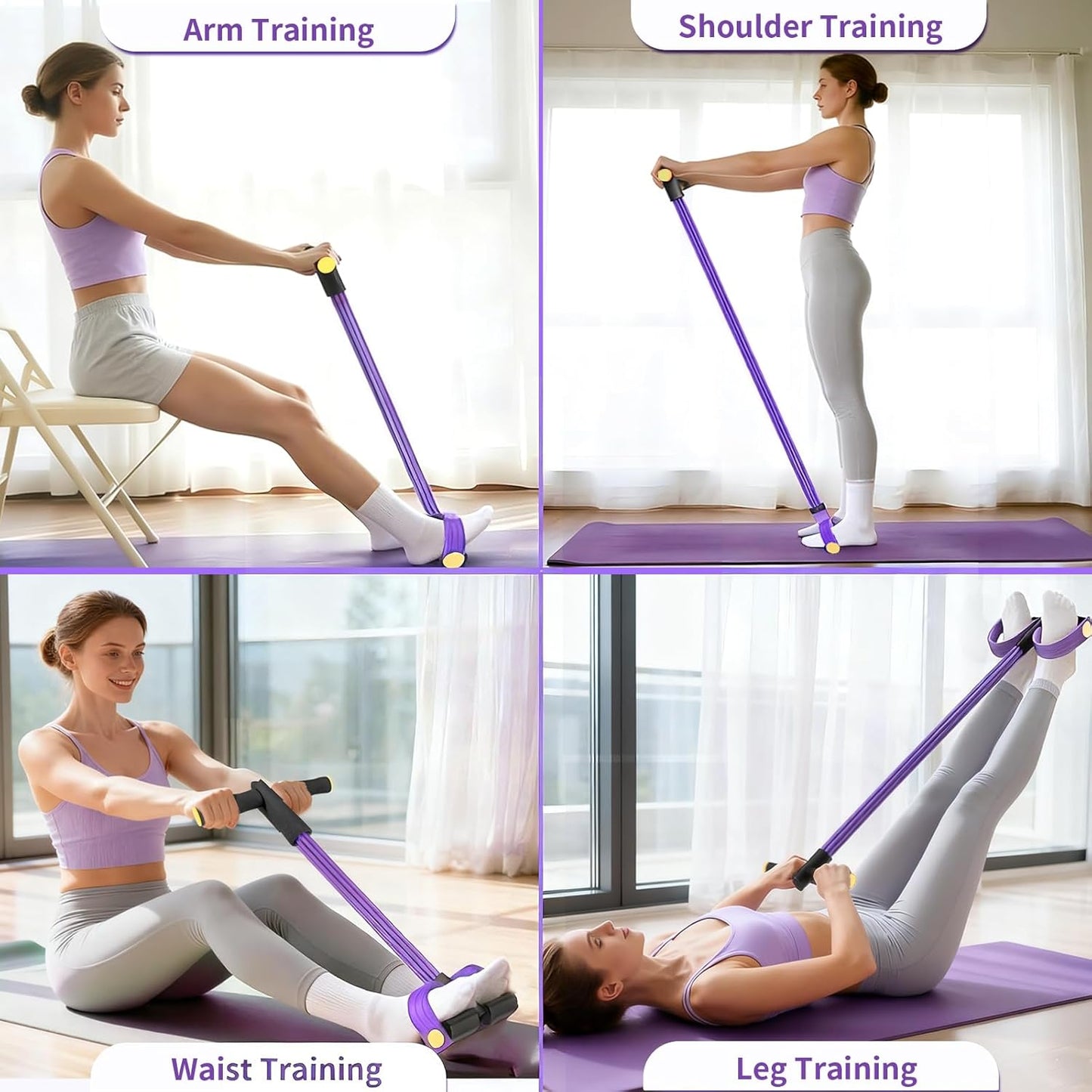 Pedal Resistance Bands with Handles, Upgrade 6-Tubes Elastic Bands for Exercise, Natural Rubber Foot Pedal Resistance Bands, Multifunction Fitness Bands for Abdomen, Waist, Arm, Leg, Pilates