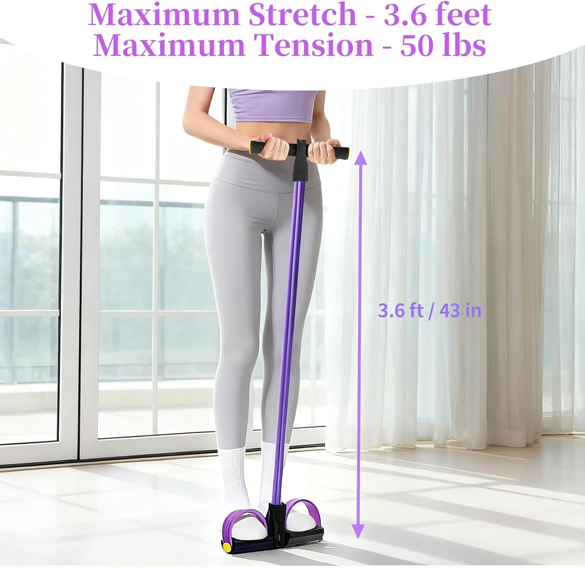 Pedal Resistance Bands with Handles, Upgrade 6-Tubes Elastic Bands for Exercise, Natural Rubber Foot Pedal Resistance Bands, Multifunction Fitness Bands for Abdomen, Waist, Arm, Leg, Pilates