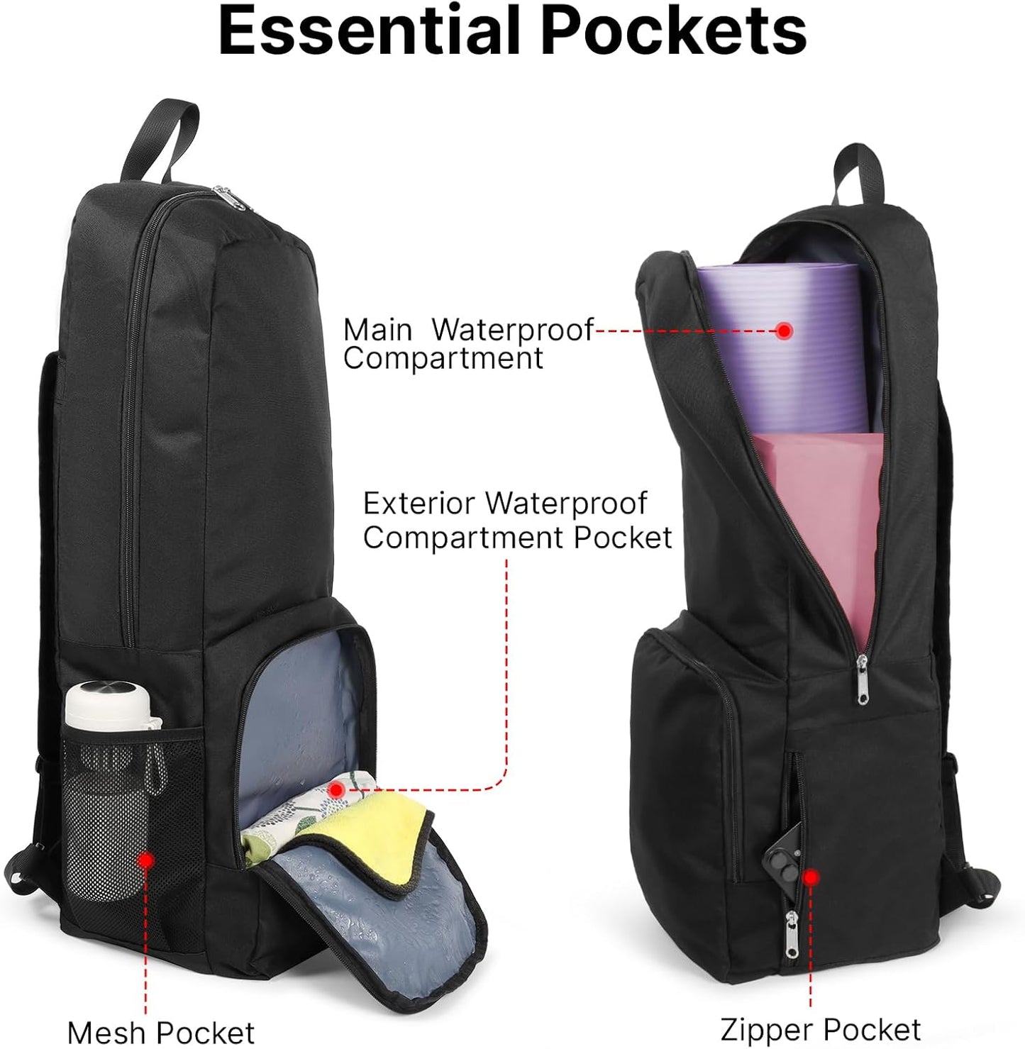 Yoga Mat Bag Carrier Zipper Closure Multi Functional Essential Pockets Exercise Yoga Mat Holder Backpack