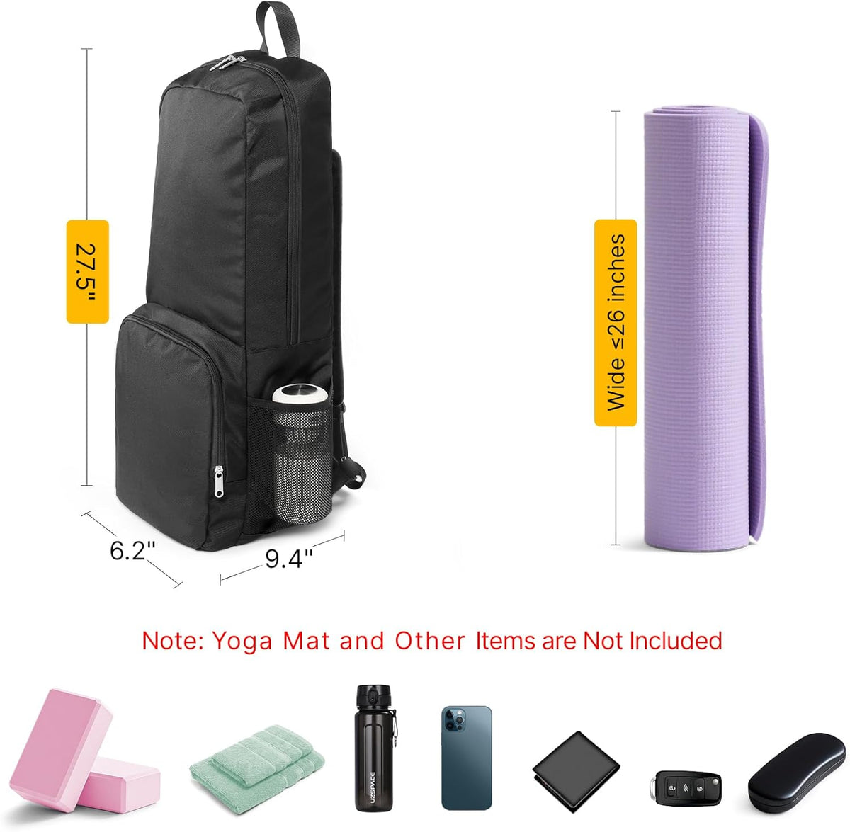 Yoga Mat Bag Carrier Zipper Closure Multi Functional Essential Pockets Exercise Yoga Mat Holder Backpack