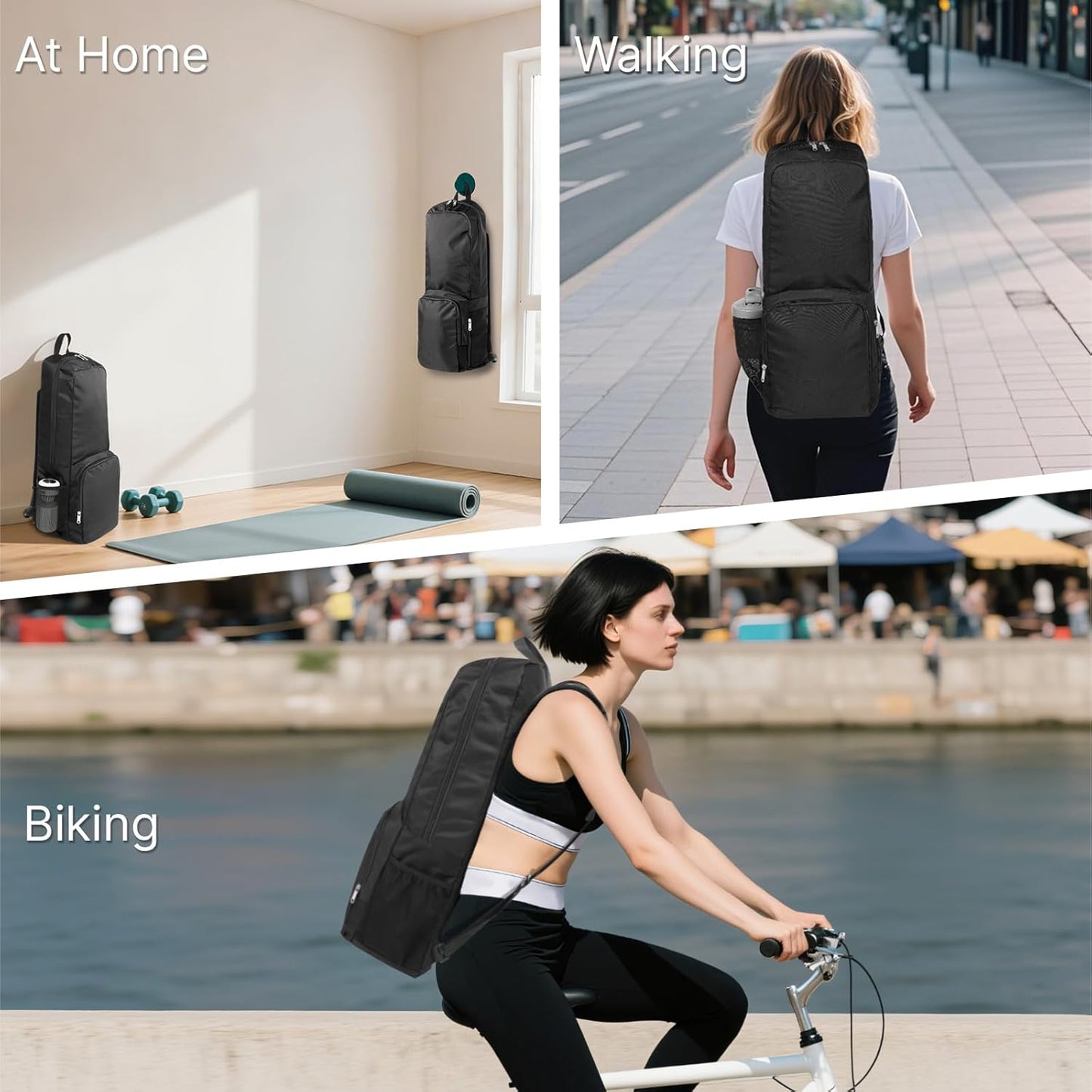 Yoga Mat Bag Carrier Zipper Closure Multi Functional Essential Pockets Exercise Yoga Mat Holder Backpack