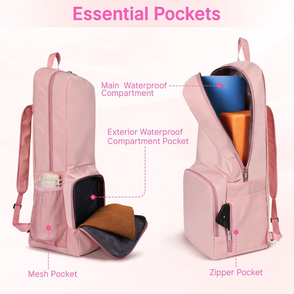 Yoga Mat Bag Carrier Zipper Closure Multi Functional Essential Pockets Exercise Yoga Mat Holder Backpack