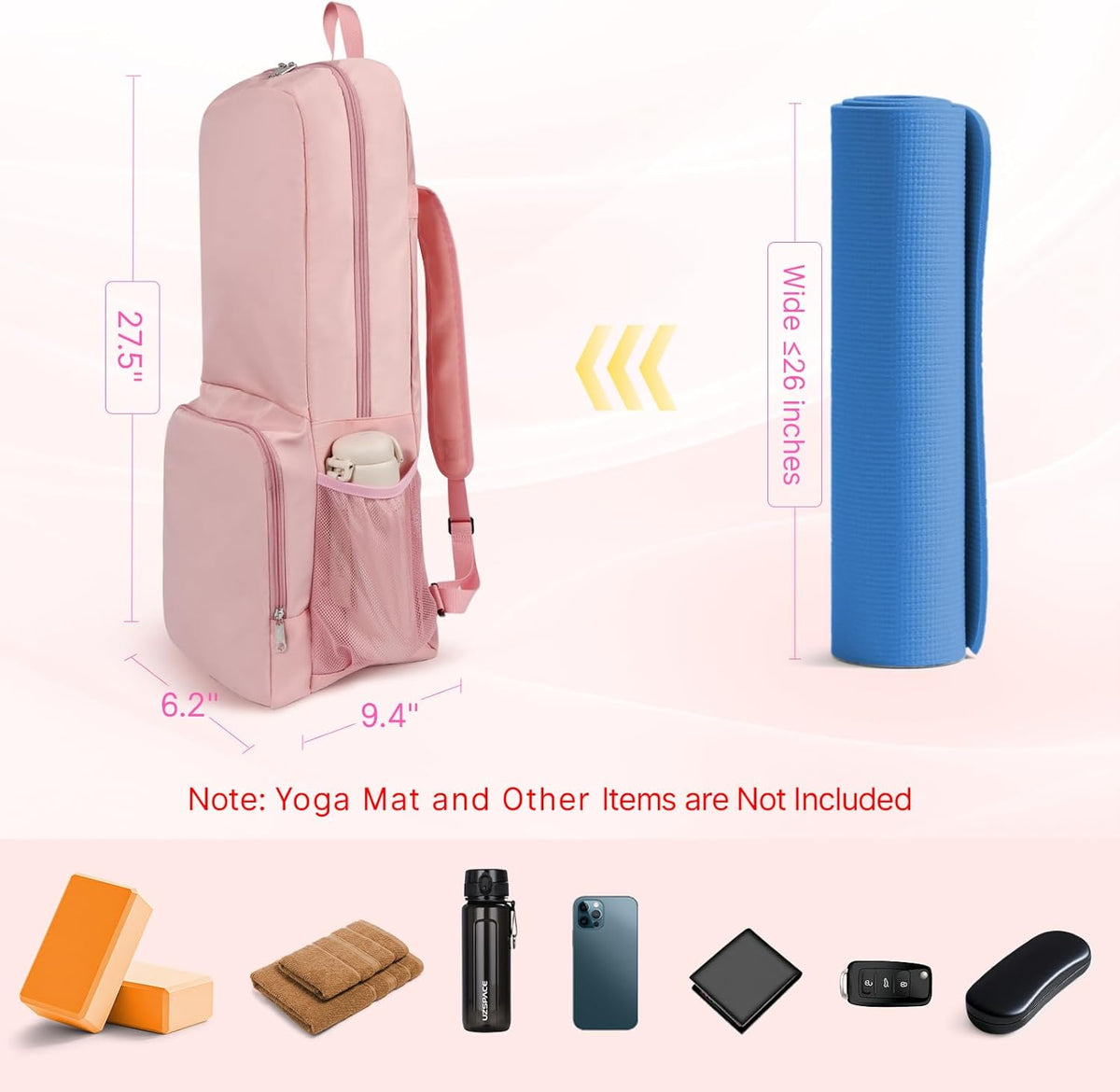 Yoga Mat Bag Carrier Zipper Closure Multi Functional Essential Pockets Exercise Yoga Mat Holder Backpack