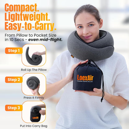 ™ Hooded Pro Travel Pillow - Memory Foam Neck Support Pillow for Airplane, Flight - Super-Soft Pure Cotton Fabric, Maximum Privacy & Light-Block Design, Lightweight Full Travel Kit - Dark Grey