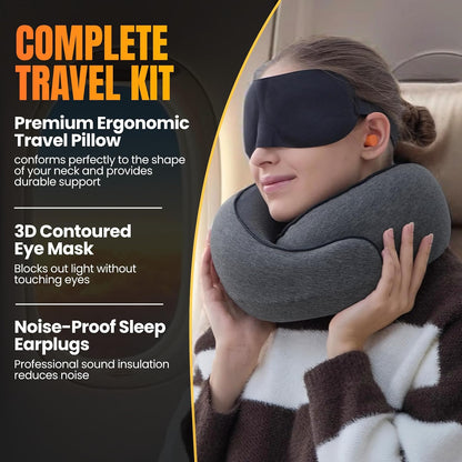 ™ Hooded Pro Travel Pillow - Memory Foam Neck Support Pillow for Airplane, Flight - Super-Soft Pure Cotton Fabric, Maximum Privacy & Light-Block Design, Lightweight Full Travel Kit - Dark Grey