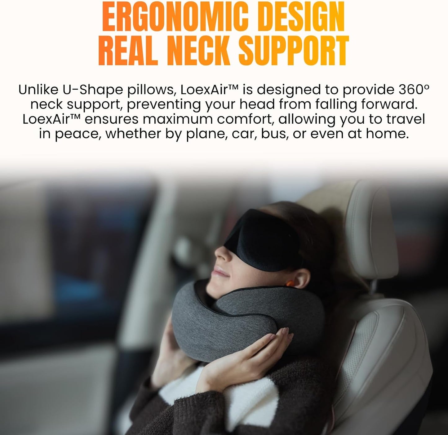 ™ Hooded Pro Travel Pillow - Memory Foam Neck Support Pillow for Airplane, Flight - Super-Soft Pure Cotton Fabric, Maximum Privacy & Light-Block Design, Lightweight Full Travel Kit - Dark Grey