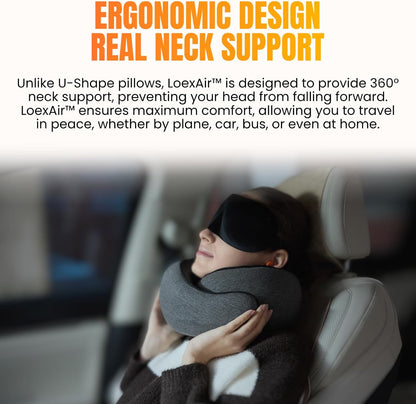 ™ Hooded Pro Travel Pillow - Memory Foam Neck Support Pillow for Airplane, Flight - Super-Soft Pure Cotton Fabric, Maximum Privacy & Light-Block Design, Lightweight Full Travel Kit - Dark Grey