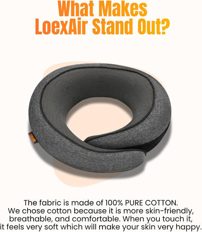 ™ Hooded Pro Travel Pillow - Memory Foam Neck Support Pillow for Airplane, Flight - Super-Soft Pure Cotton Fabric, Maximum Privacy & Light-Block Design, Lightweight Full Travel Kit - Dark Grey