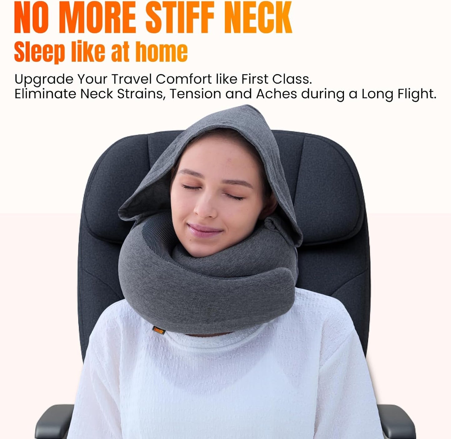 ™ Hooded Pro Travel Pillow - Memory Foam Neck Support Pillow for Airplane, Flight - Super-Soft Pure Cotton Fabric, Maximum Privacy & Light-Block Design, Lightweight Full Travel Kit - Dark Grey