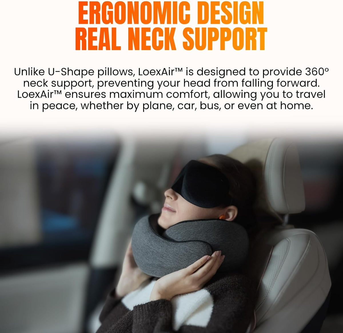 ™ Hooded Pro Travel Pillow - Memory Foam Neck Support Pillow for Airplane, Flight - Super-Soft Pure Cotton Fabric, Maximum Privacy & Light-Block Design, Lightweight Full Travel Kit - Dark Grey