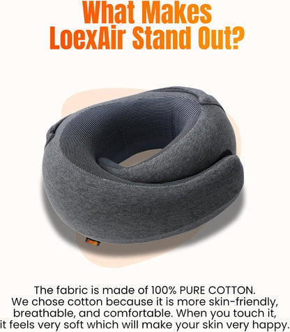 ™ Hooded Pro Travel Pillow - Memory Foam Neck Support Pillow for Airplane, Flight - Super-Soft Pure Cotton Fabric, Maximum Privacy & Light-Block Design, Lightweight Full Travel Kit - Dark Grey