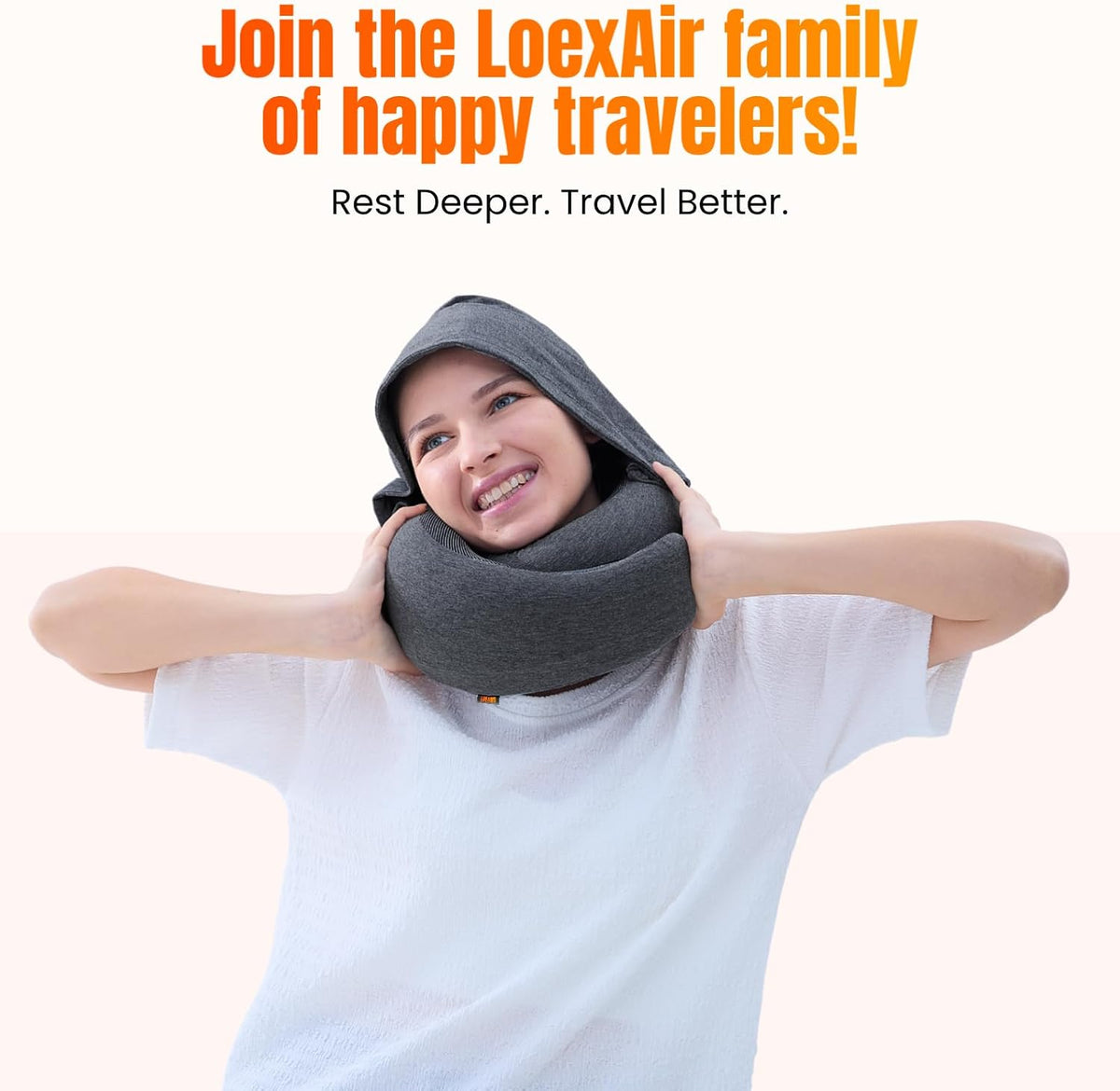 ™ Hooded Pro Travel Pillow - Memory Foam Neck Support Pillow for Airplane, Flight - Super-Soft Pure Cotton Fabric, Maximum Privacy & Light-Block Design, Lightweight Full Travel Kit - Dark Grey