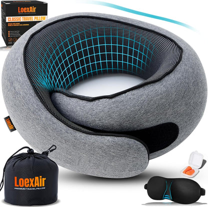 ™ Hooded Pro Travel Pillow - Memory Foam Neck Support Pillow for Airplane, Flight - Super-Soft Pure Cotton Fabric, Maximum Privacy & Light-Block Design, Lightweight Full Travel Kit - Dark Grey