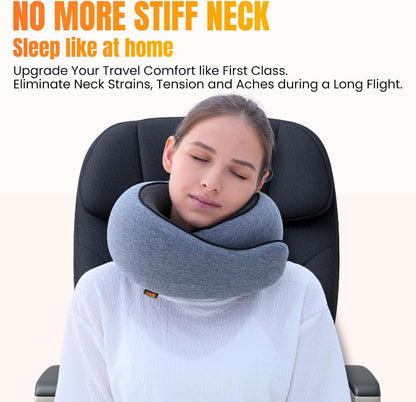 ™ Hooded Pro Travel Pillow - Memory Foam Neck Support Pillow for Airplane, Flight - Super-Soft Pure Cotton Fabric, Maximum Privacy & Light-Block Design, Lightweight Full Travel Kit - Dark Grey