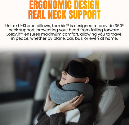 ™ Hooded Pro Travel Pillow - Memory Foam Neck Support Pillow for Airplane, Flight - Super-Soft Pure Cotton Fabric, Maximum Privacy & Light-Block Design, Lightweight Full Travel Kit - Dark Grey