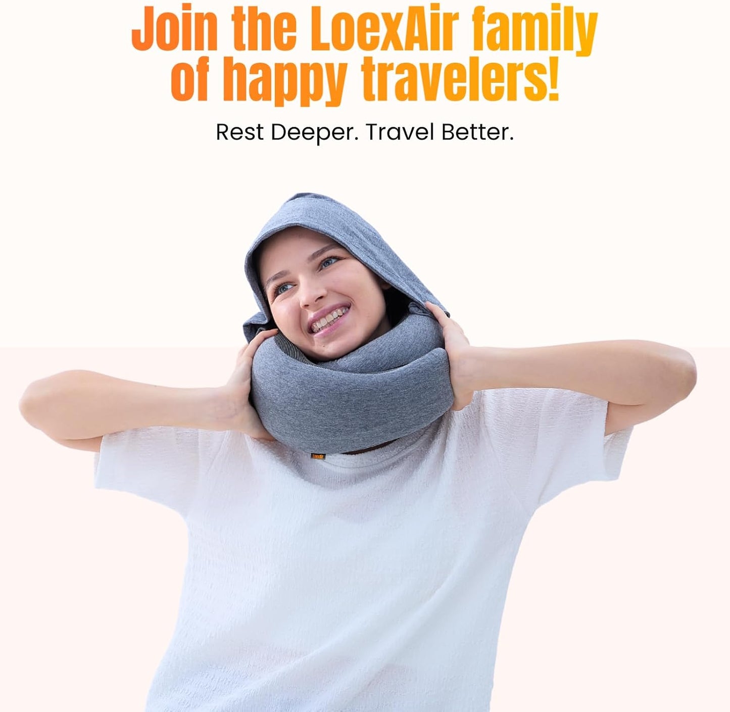 ™ Hooded Pro Travel Pillow - Memory Foam Neck Support Pillow for Airplane, Flight - Super-Soft Pure Cotton Fabric, Maximum Privacy & Light-Block Design, Lightweight Full Travel Kit - Dark Grey