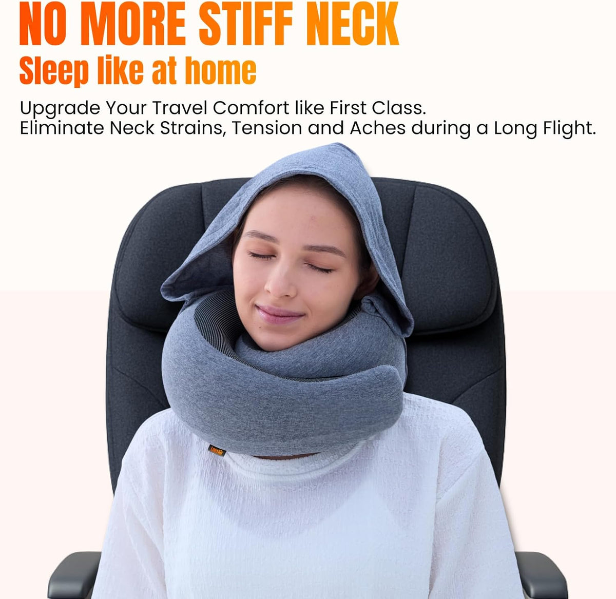 ™ Hooded Pro Travel Pillow - Memory Foam Neck Support Pillow for Airplane, Flight - Super-Soft Pure Cotton Fabric, Maximum Privacy & Light-Block Design, Lightweight Full Travel Kit - Dark Grey