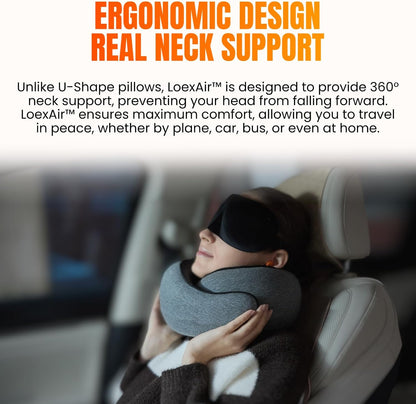 ™ Hooded Pro Travel Pillow - Memory Foam Neck Support Pillow for Airplane, Flight - Super-Soft Pure Cotton Fabric, Maximum Privacy & Light-Block Design, Lightweight Full Travel Kit - Dark Grey