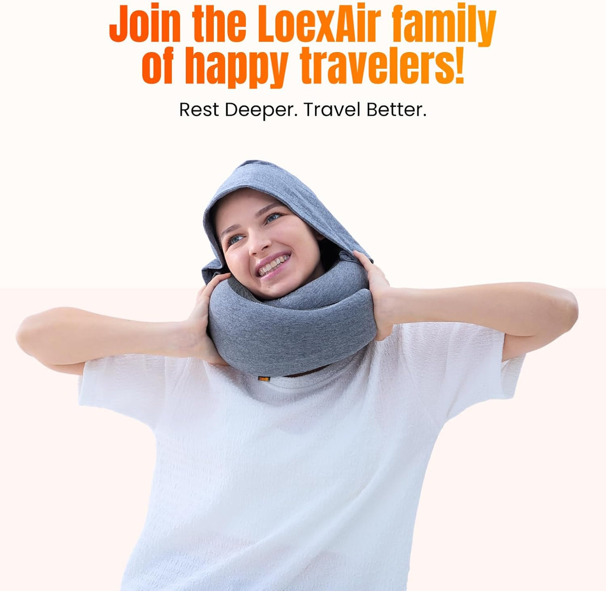 ™ Hooded Pro Travel Pillow - Memory Foam Neck Support Pillow for Airplane, Flight - Super-Soft Pure Cotton Fabric, Maximum Privacy & Light-Block Design, Lightweight Full Travel Kit - Dark Grey