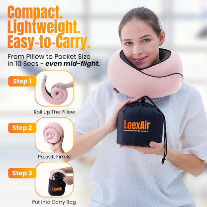 ™ Hooded Pro Travel Pillow - Memory Foam Neck Support Pillow for Airplane, Flight - Super-Soft Pure Cotton Fabric, Maximum Privacy & Light-Block Design, Lightweight Full Travel Kit - Dark Grey