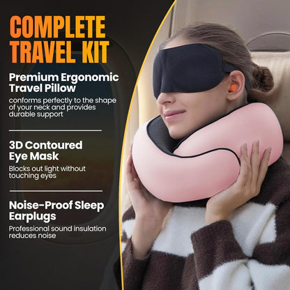 ™ Hooded Pro Travel Pillow - Memory Foam Neck Support Pillow for Airplane, Flight - Super-Soft Pure Cotton Fabric, Maximum Privacy & Light-Block Design, Lightweight Full Travel Kit - Dark Grey