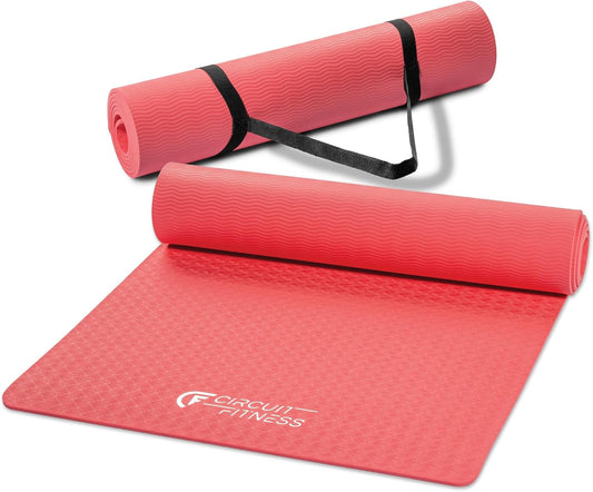 Circuit Fitness Non-Slip Multi-Purpose Exercise Yoga Mats with Carrying Strap Multi-Thickness, Multi-Color Options