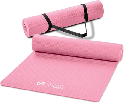 Circuit Fitness Non-Slip Multi-Purpose Exercise Yoga Mats with Carrying Strap Multi-Thickness, Multi-Color Options