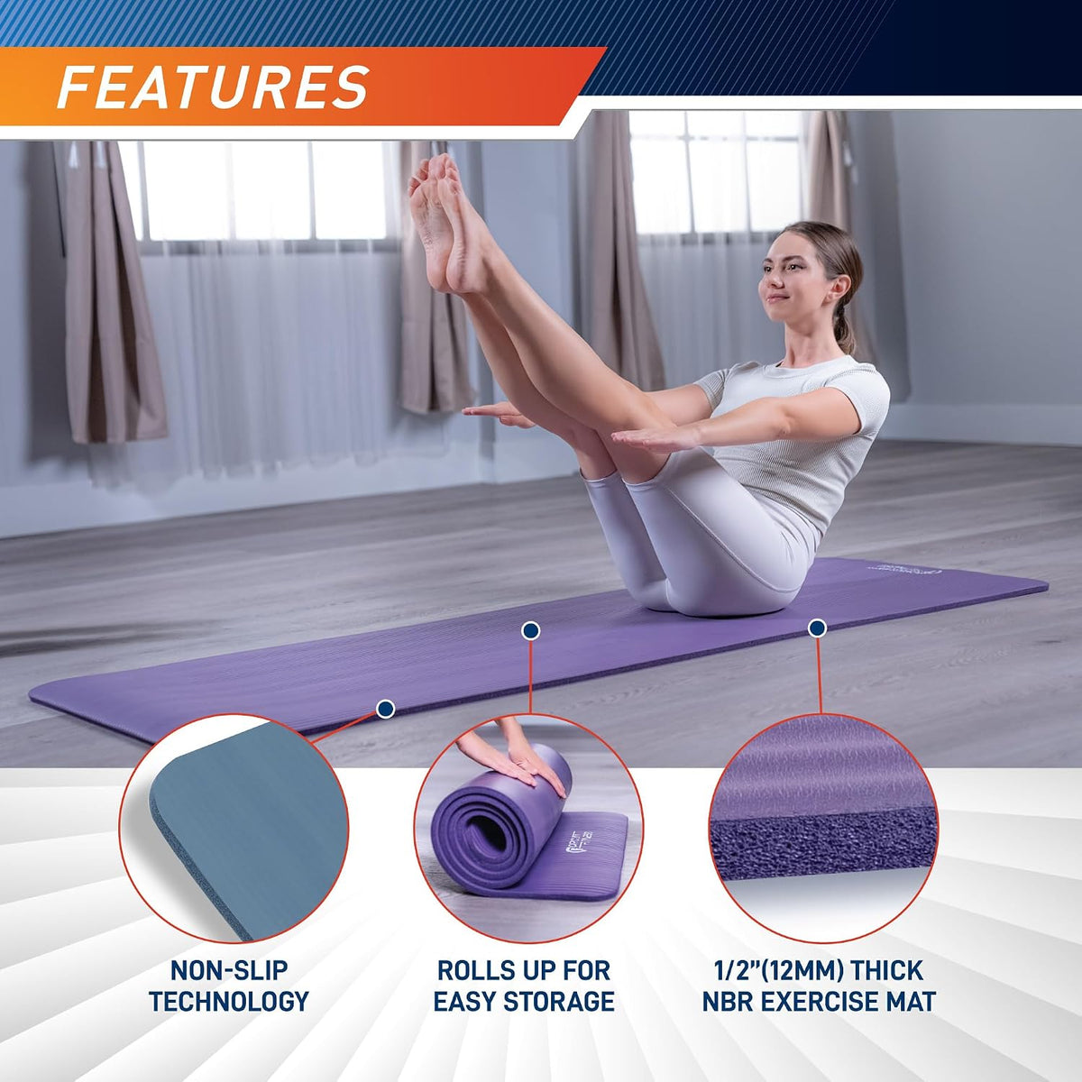 Circuit Fitness Non-Slip Multi-Purpose Exercise Yoga Mats with Carrying Strap Multi-Thickness, Multi-Color Options