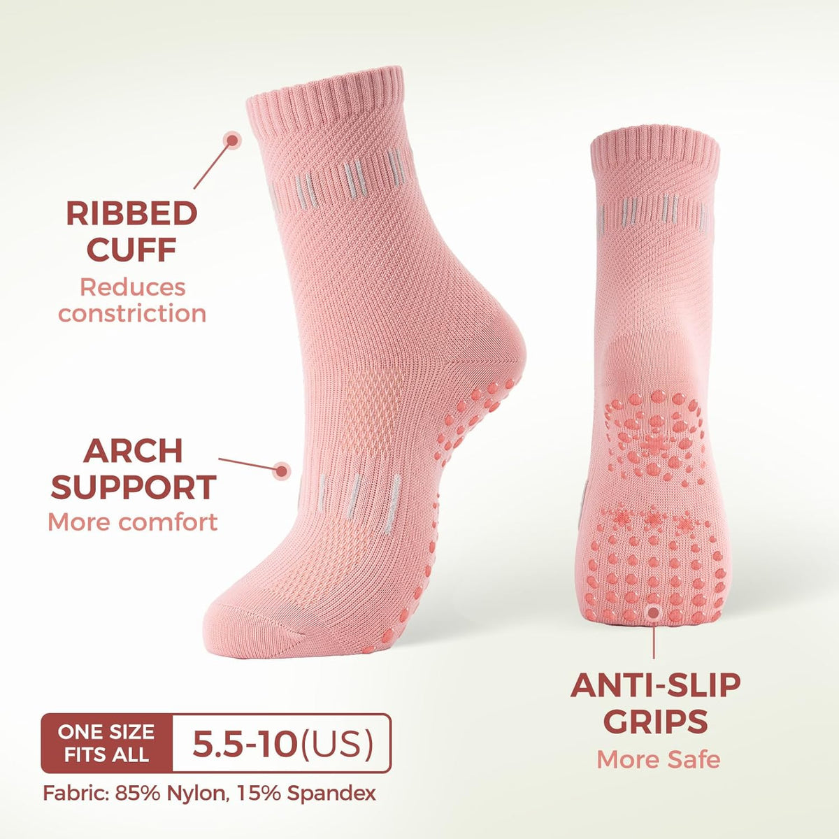 5 Pairs Pilates Socks Yoga Socks with Grips for Women Non Slip For Barre, Ballet, Dance, Home