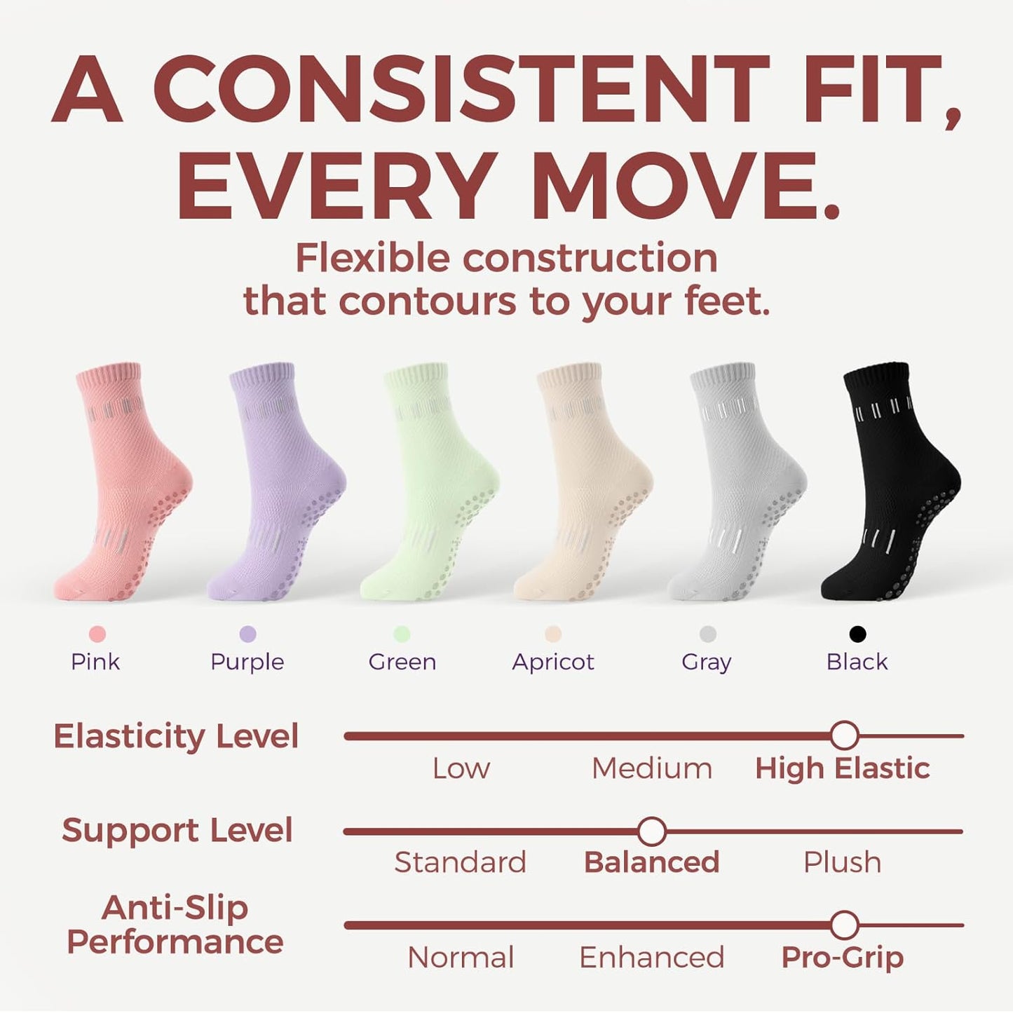 5 Pairs Pilates Socks Yoga Socks with Grips for Women Non Slip For Barre, Ballet, Dance, Home