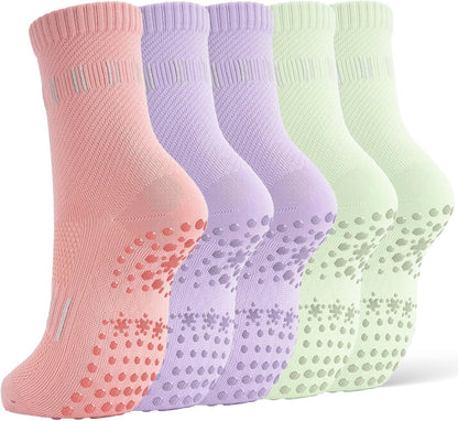 5 Pairs Pilates Socks Yoga Socks with Grips for Women Non Slip For Barre, Ballet, Dance, Home