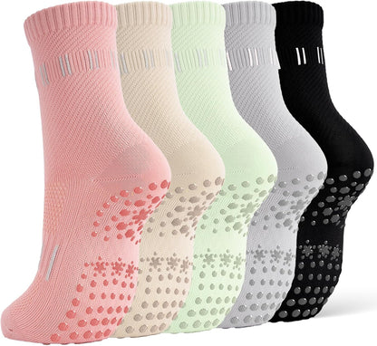 5 Pairs Pilates Socks Yoga Socks with Grips for Women Non Slip For Barre, Ballet, Dance, Home
