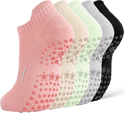 5 Pairs Pilates Socks Yoga Socks with Grips for Women Non Slip For Barre, Ballet, Dance, Home