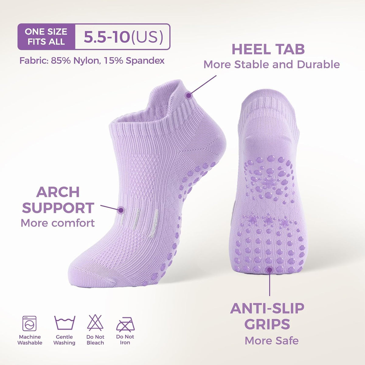 5 Pairs Pilates Socks Yoga Socks with Grips for Women Non Slip For Barre, Ballet, Dance, Home