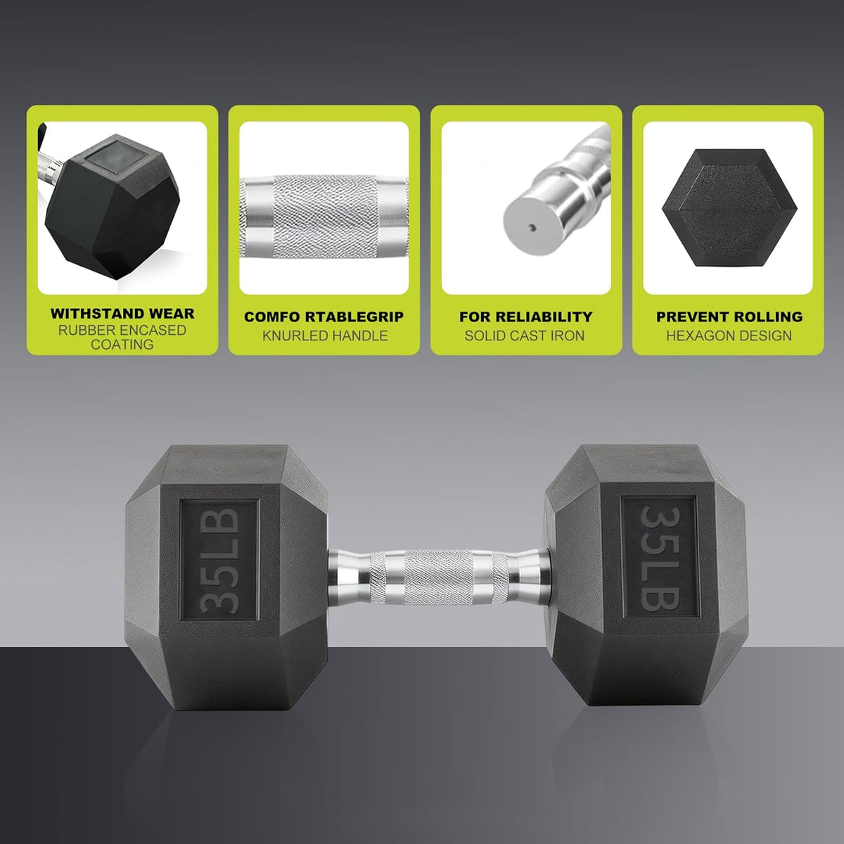Rubber Coated Hex Dumbbell Set with Rack | Hex Rubber Coated Dumbbells Weight Range 5-50 Lbs Available in 350LB 450LB 550LB Capacity Sets for Strength Training