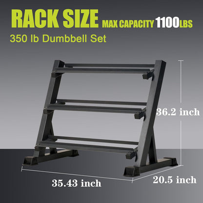 Rubber Coated Hex Dumbbell Set with Rack | Hex Rubber Coated Dumbbells Weight Range 5-50 Lbs Available in 350LB 450LB 550LB Capacity Sets for Strength Training